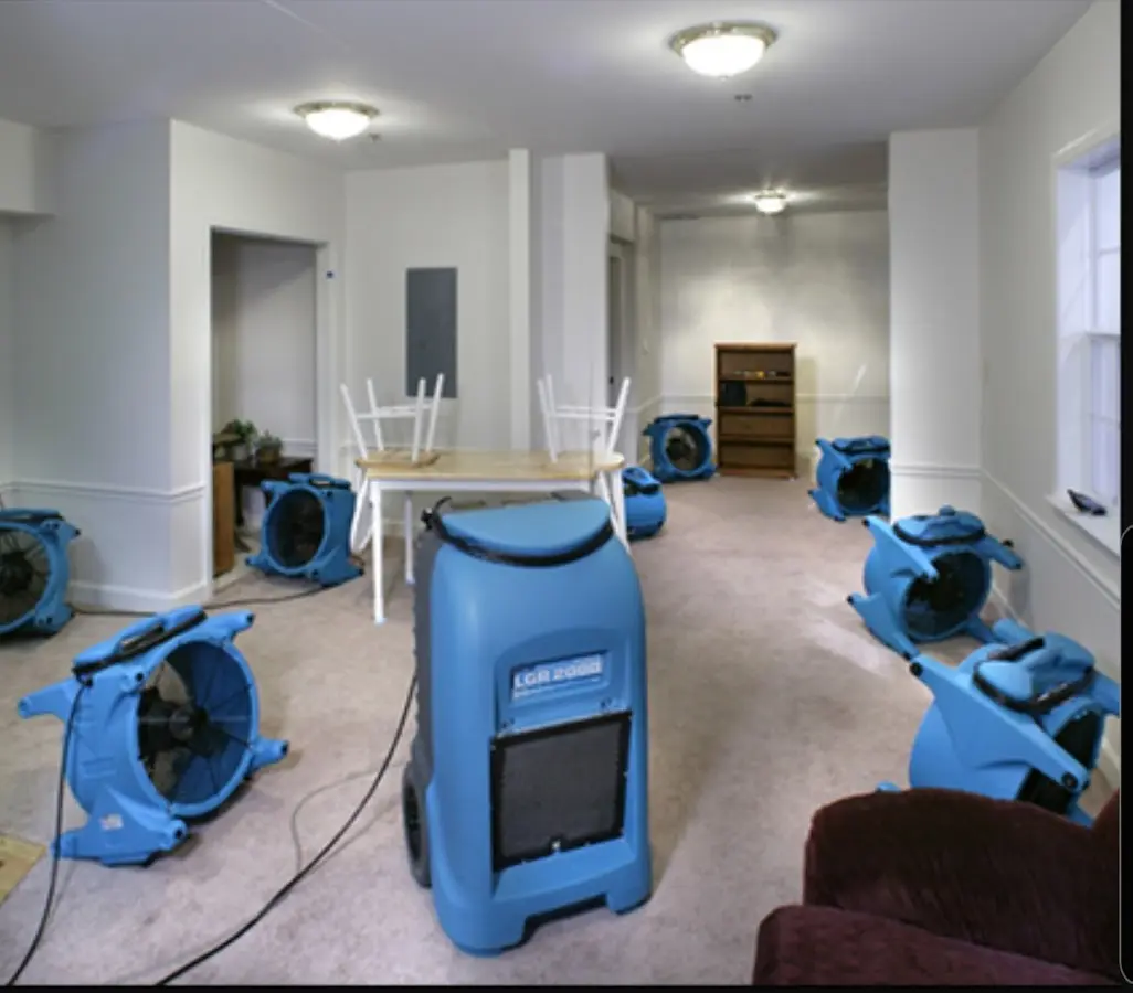 Air movers and dehumidifier setup for Water Extraction & Removal in Apex